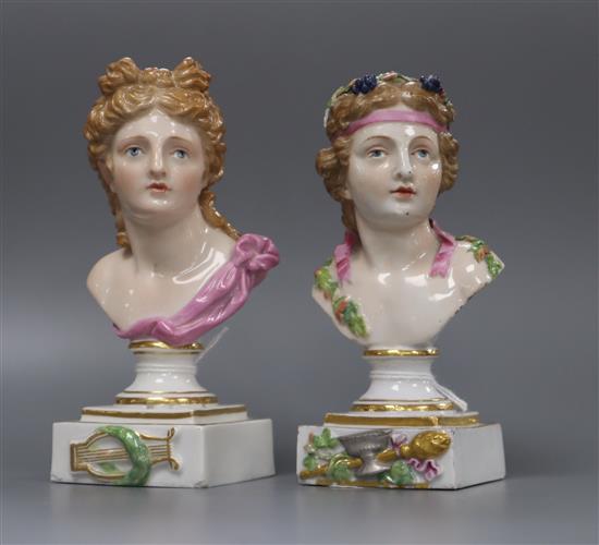 A Meissen mythological bust of Apollo and another of Dionysus, H approx 12cm